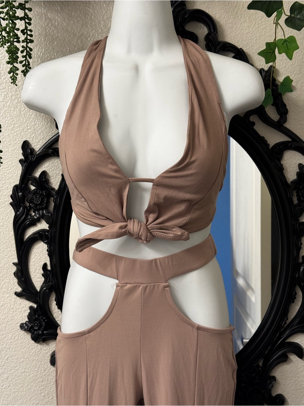 Tie-Front Halter Jumpsuit in Mauve